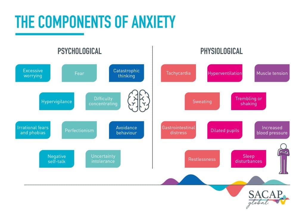 The psychological and physiological (physical) signs and components of anxiety