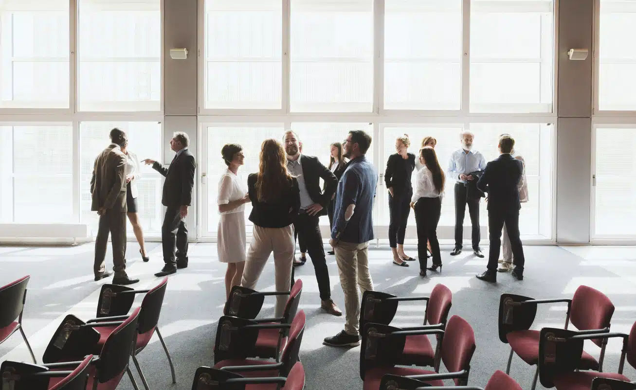 Group of business people preparing for a social experiment