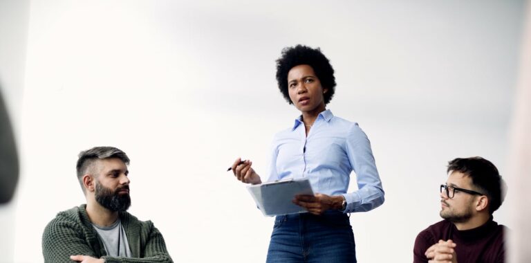 A group of social workers in an advocacy meeting