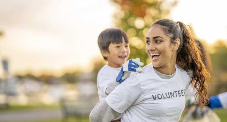 Volunteer doing humanitarian activities with others