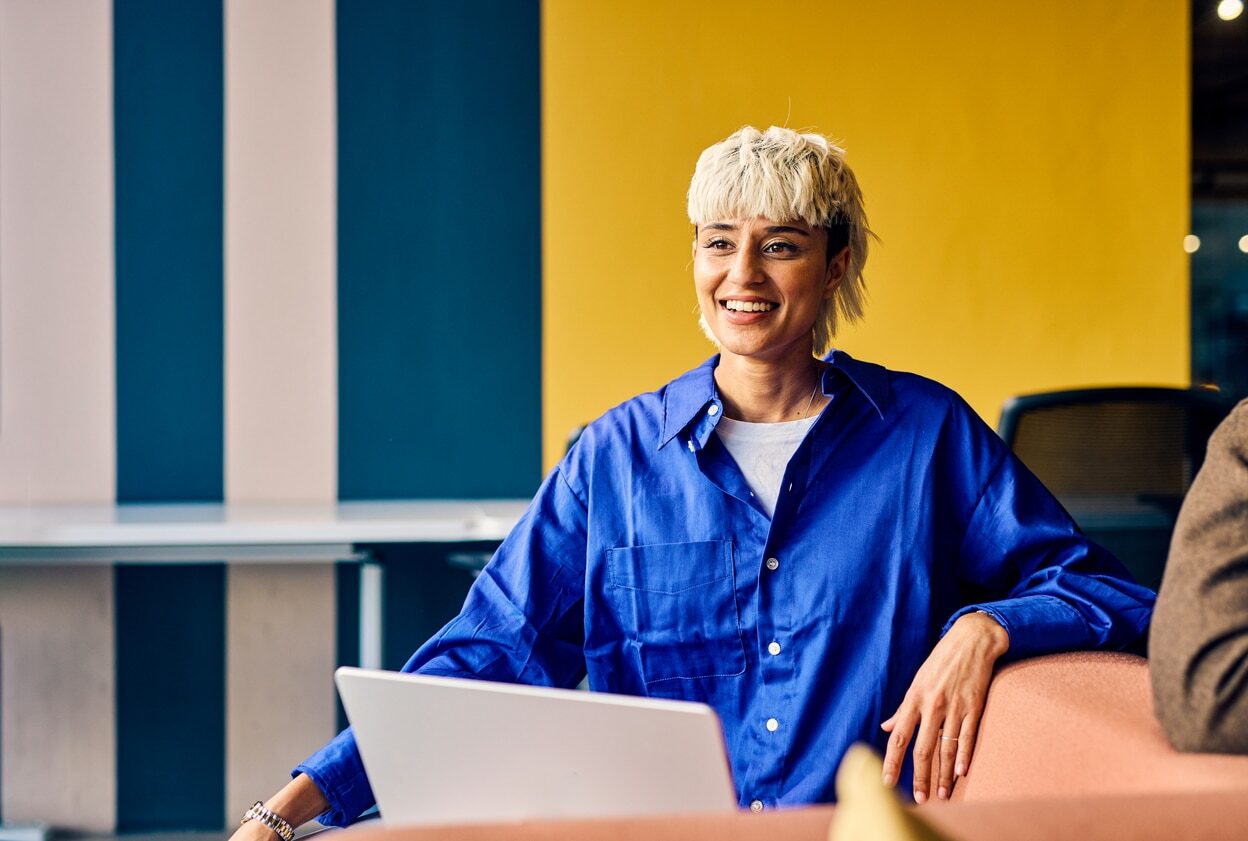 You business women who uses her creative skills when problem-solving with her team